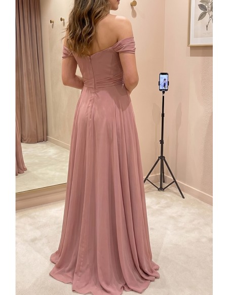Off Shoulder Chiffon Flowy A-Line Dress for Garden Weddings