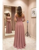 Off Shoulder Chiffon Flowy A-Line Dress for Garden Weddings