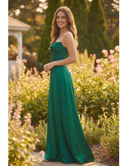 Satin Strapless Cowl Maxi Dress for Outdoor Summer Weddings