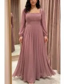 Chiffon Long Sleeve Open Back Maxi Dress for Garden Wedding