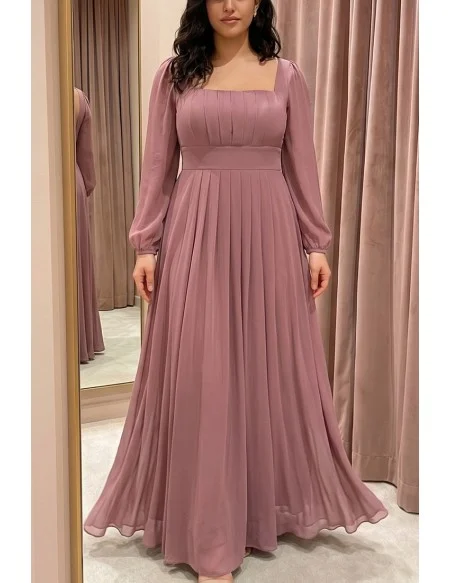 Chiffon Long Sleeve Open Back Maxi Dress for Garden Wedding