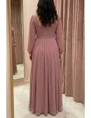 Chiffon Long Sleeve Open Back Maxi Dress for Garden Wedding