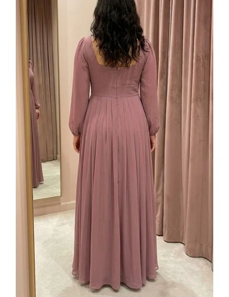 Chiffon Long Sleeve Open Back Maxi Dress for Garden Wedding