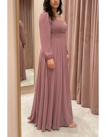 Chiffon Long Sleeve Open Back Maxi Dress for Garden Wedding