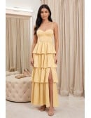 Tiered Satin Corset Maxi Dress with Slit for Garden Wedding
