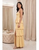 Tiered Satin Corset Maxi Dress with Slit for Garden Wedding