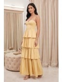 Tiered Satin Corset Maxi Dress with Slit for Garden Wedding
