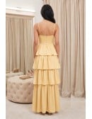 Tiered Satin Corset Maxi Dress with Slit for Garden Wedding