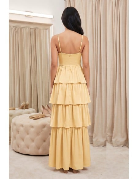 Tiered Satin Corset Maxi Dress with Slit for Garden Wedding