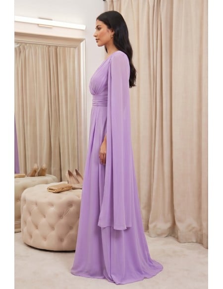 Chiffon Cape-Sleeve V-Neck Maxi Dress for Garden Wedding