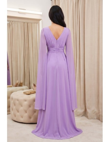 Chiffon Cape-Sleeve V-Neck Maxi Dress for Garden Wedding