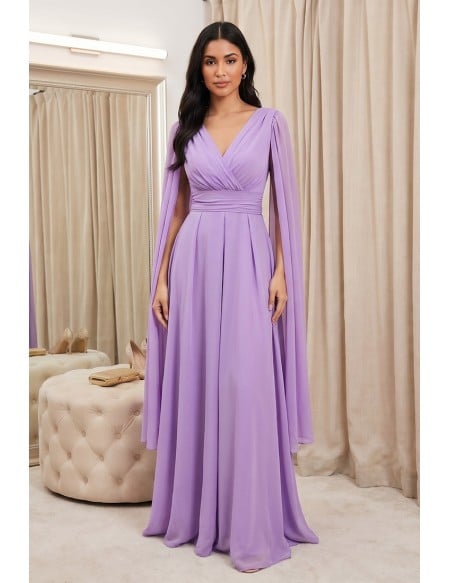 Chiffon Cape-Sleeve V-Neck Maxi Dress for Garden Wedding