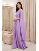 Chiffon Cape-Sleeve V-Neck Maxi Dress for Garden Wedding