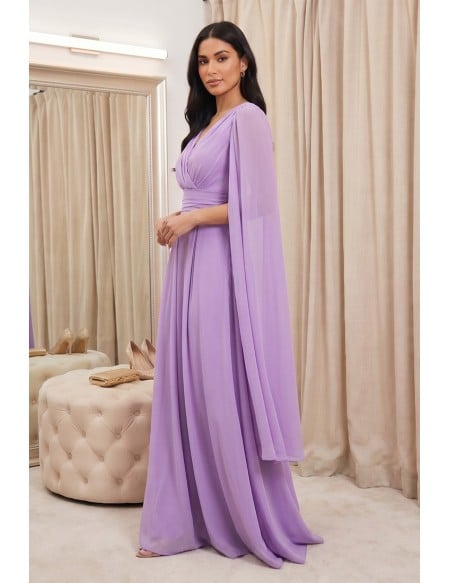 Chiffon Cape-Sleeve V-Neck Maxi Dress for Garden Wedding