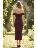 Corset Off-Shoulder Midi Dress with Slit for Garden Wedding
