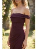 Corset Off-Shoulder Midi Dress with Slit for Garden Wedding