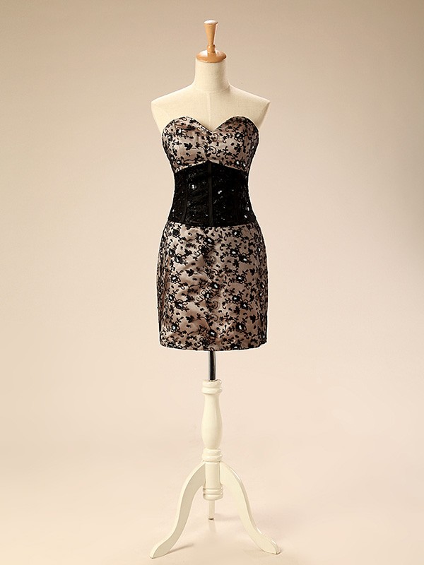 Lace Hand Made Floral Sheath Mini Prom Dress - Grey main image 0