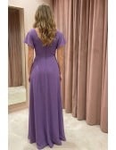 Chiffon Flutter-Sleeve Open-Back Maxi Dress for Wedding Guests