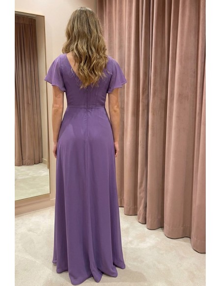 Chiffon Flutter-Sleeve Open-Back Maxi Dress for Wedding Guests