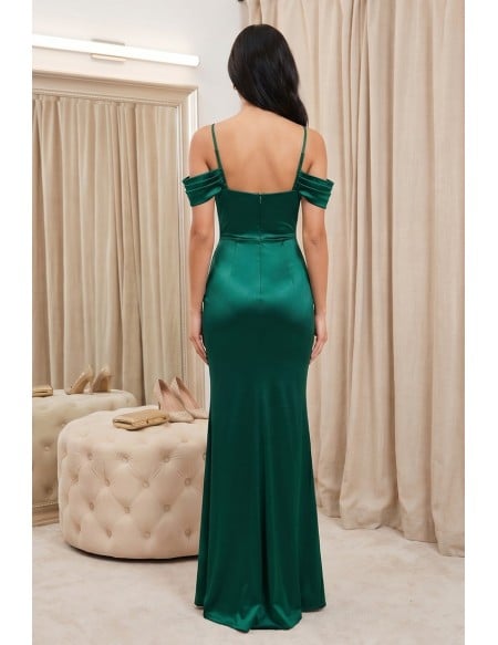 Satin Off-Shoulder Slit Maxi Dress for Wedding Guests