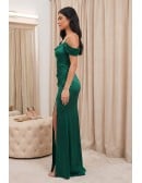 Satin Off-Shoulder Slit Maxi Dress for Wedding Guests