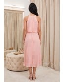 Chiffon Pleated Halter Midi Dress for Wedding Guests