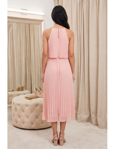 Chiffon Pleated Halter Midi Dress for Wedding Guests GA0230 - GemGrace.com