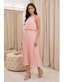Chiffon Pleated Halter Midi Dress for Wedding Guests