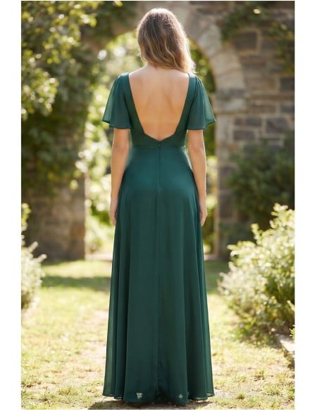 Chiffon Flutter-Sleeve Slit Maxi Dress for Garden Weddings