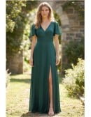 Chiffon Flutter-Sleeve Slit Maxi Dress for Garden Weddings