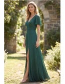 Chiffon Flutter-Sleeve Slit Maxi Dress for Garden Weddings