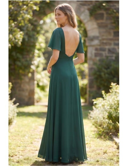 Chiffon Flutter-Sleeve Slit Maxi Dress for Garden Weddings