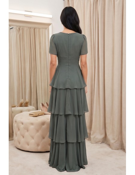 Chiffon Tiered V-Neck Maxi Dress for Garden Weddings
