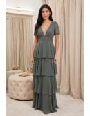 Chiffon Tiered V-Neck Maxi Dress for Garden Weddings