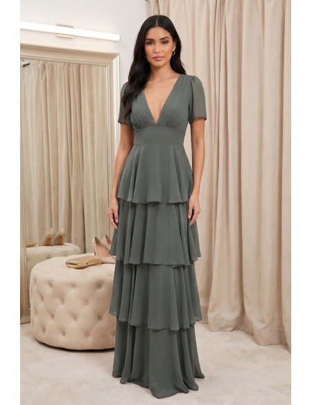 Chiffon Tiered V-Neck Maxi Dress for Garden Weddings