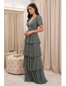 Chiffon Tiered V-Neck Maxi Dress for Garden Weddings
