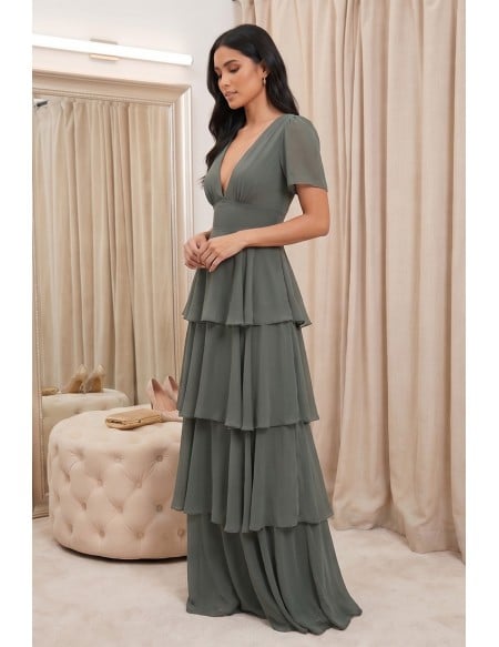 Chiffon Tiered V-Neck Maxi Dress for Garden Weddings