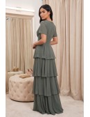 Chiffon Tiered V-Neck Maxi Dress for Garden Weddings