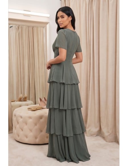 Chiffon Tiered V-Neck Maxi Dress for Garden Weddings