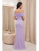 Off-Shoulder Chiffon Ruffle-Slit Maxi Dress for Wedding Guests