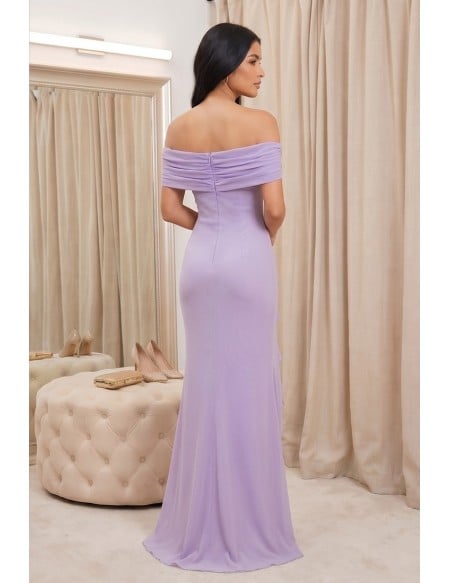 Off-Shoulder Chiffon Ruffle-Slit Maxi Dress for Wedding Guests