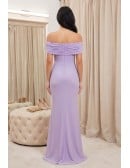 Off-Shoulder Chiffon Ruffle-Slit Maxi Dress for Wedding Guests