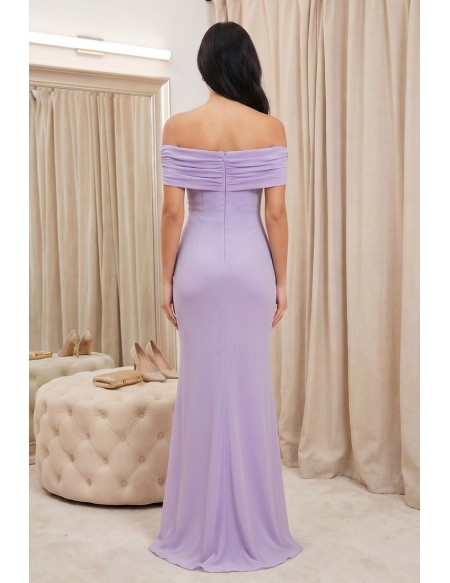 Off-Shoulder Chiffon Ruffle-Slit Maxi Dress for Wedding Guests