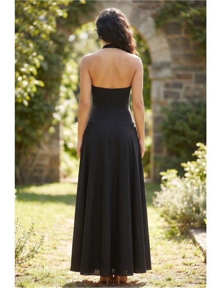 Halter Open-Back Satin Midi Dress for Garden Weddings