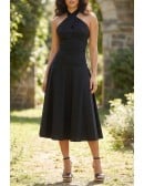 Halter Open-Back Satin Midi Dress for Garden Weddings
