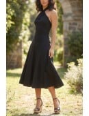 Halter Open-Back Satin Midi Dress for Garden Weddings