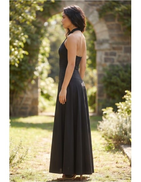 Halter Open-Back Satin Midi Dress for Garden Weddings