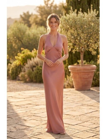 Satin Halter Open-Back Maxi Dress for Outdoor Summer Weddings