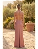 Satin Halter Open-Back Maxi Dress for Outdoor Summer Weddings
