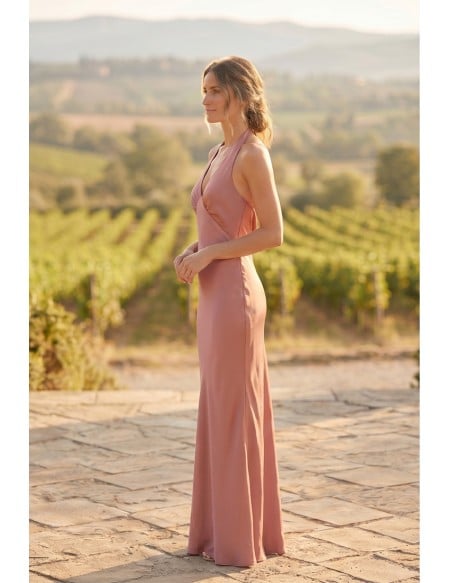 Satin Halter Open-Back Maxi Dress for Outdoor Summer Weddings